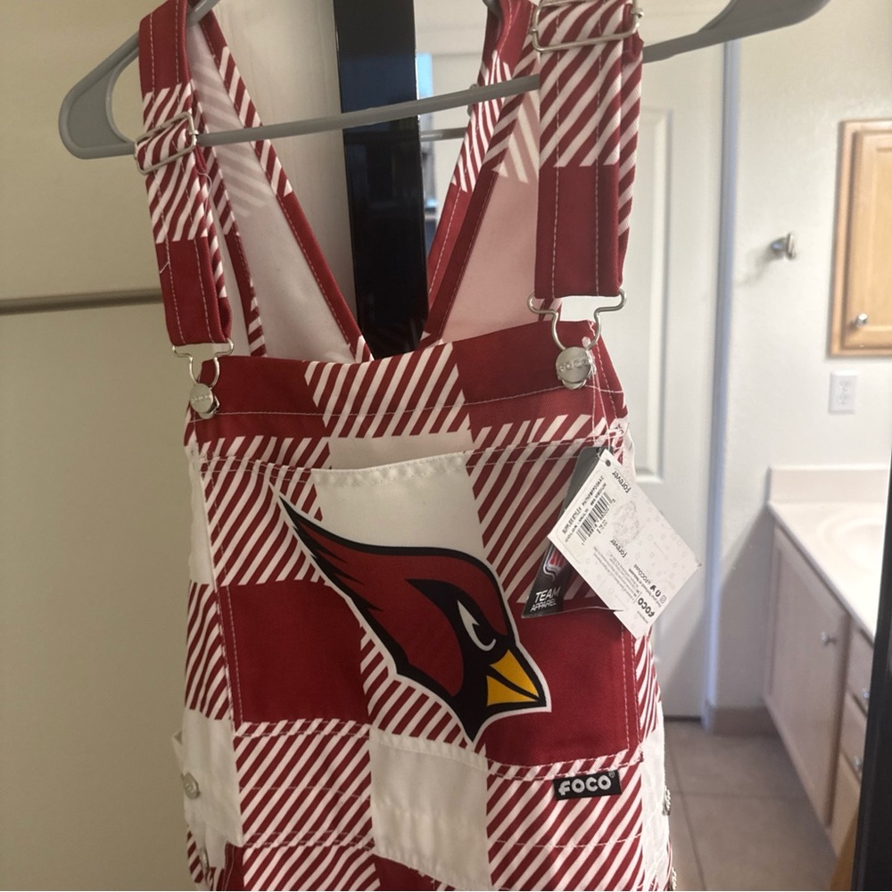 FOCO NFL WOMEN  Team Logo Bib Overalls Arizona Cardinals M Med Plaid $75 New S18